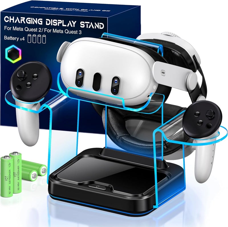 Svetaecho Fast VR Charging Dock for Meta Oculus 3: LED Quest Charging Station for Oculus 3S Aceesories - Light Up Controller Stand with 4 Rechargeable Batteries for Meta Quest 2 - Image 1